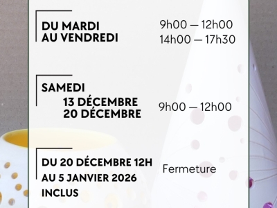 Ouvertures supplémentaires les samedis 13 et 20 décembre 2025